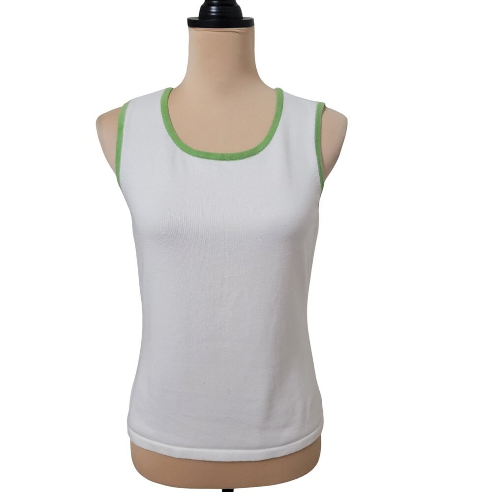Talbots White Tank Top with Green Trim